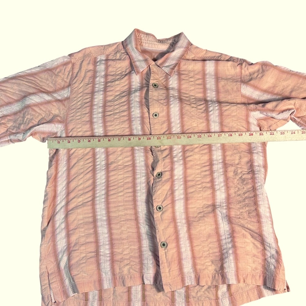 Tommy Bahama Button Up Shirt Mens Medium Coral Striped 100% Silk Short Sleeve - Picture 6 of 9